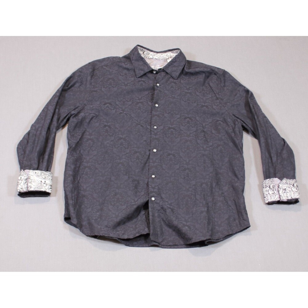 Robert Graham Mens Long Sleeve Black Floral Button Up Shirt Cotton Flip Cuff 2XL